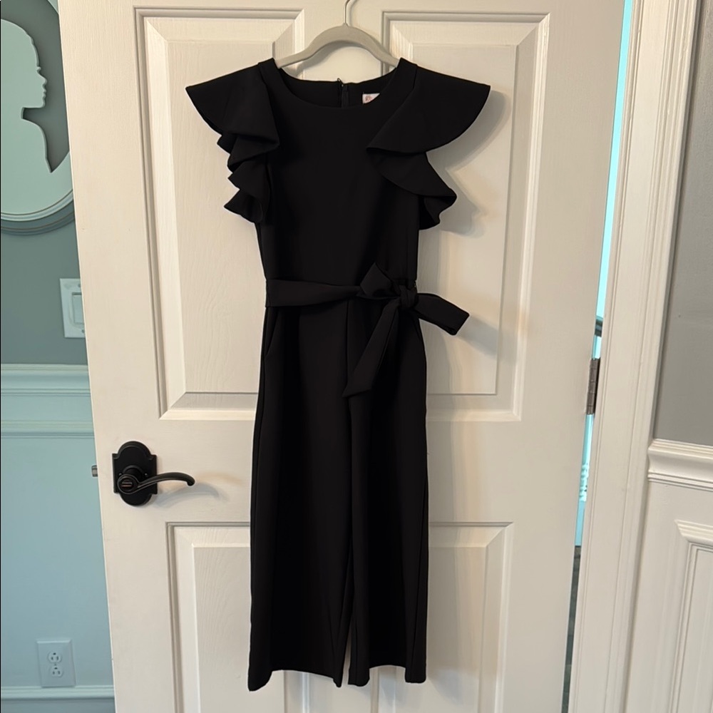 Girls’ Elegant Black Ruffle Sleeve Jumpsuit